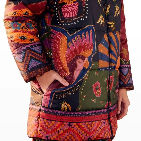 Farm Rio Crazy Mix Reversible Puffer Jacket Dopamine Tropical - Picture 7 of 13